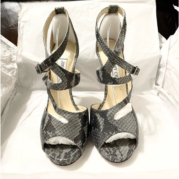 Jimmy Choo wrap around strappy Glitter animal print peep Pumps, Grey black EU39 - Picture 2 of 9